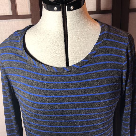 Cable & Gauge Grey Blue Striped Long Sleeves T-shirt L Scoop neck - Picture 2 of 7